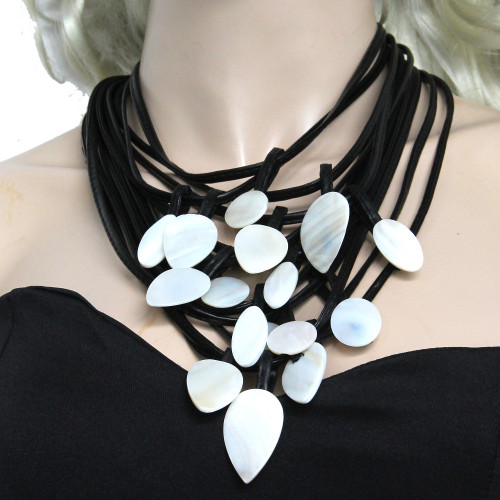 Multi Layer Leather and Shell Necklace