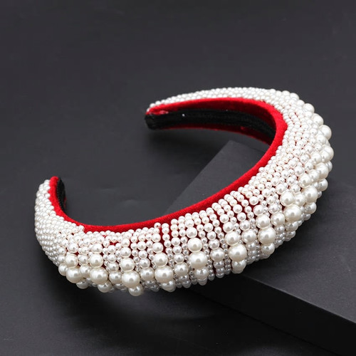 Clustered Pearl Baroque Headband Red