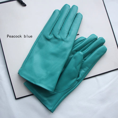 Peacock Blue Pastel Leather Gloves