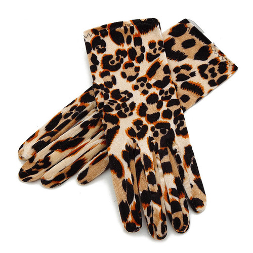 Leopard Print Velvet Gloves
