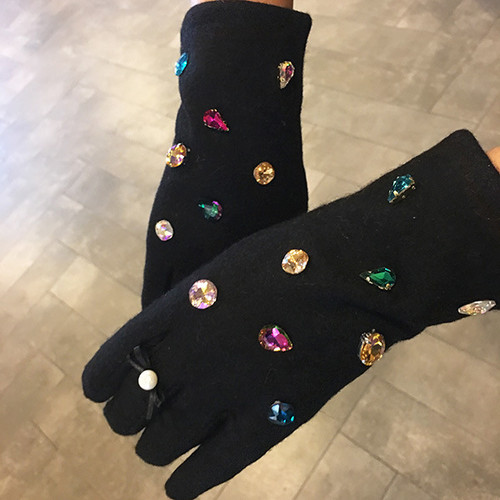 Jeweled Cashmere Wool Gloves