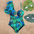 One shoulder Leaf Print Swim Suit 