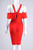 Bodycon Red Dress With Cascading Ruffle Sleeves