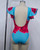 Sea Blue Pink Flower One Piece Swim Suit