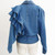 Ruffled Shoulder Fitted Blue Jean Jacket 