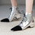 Genuine Metallic Leather Lace Up  Ankle Boots