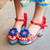 Colorful  Ankle Strap Sandals With Pom Poms