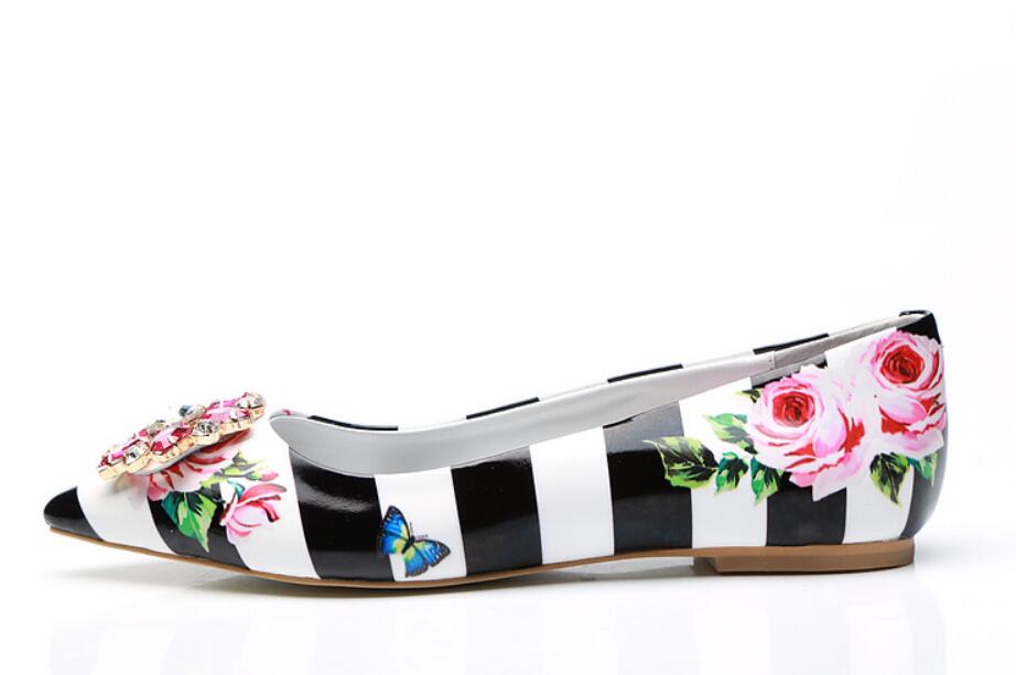 Striped floral flats with brooch