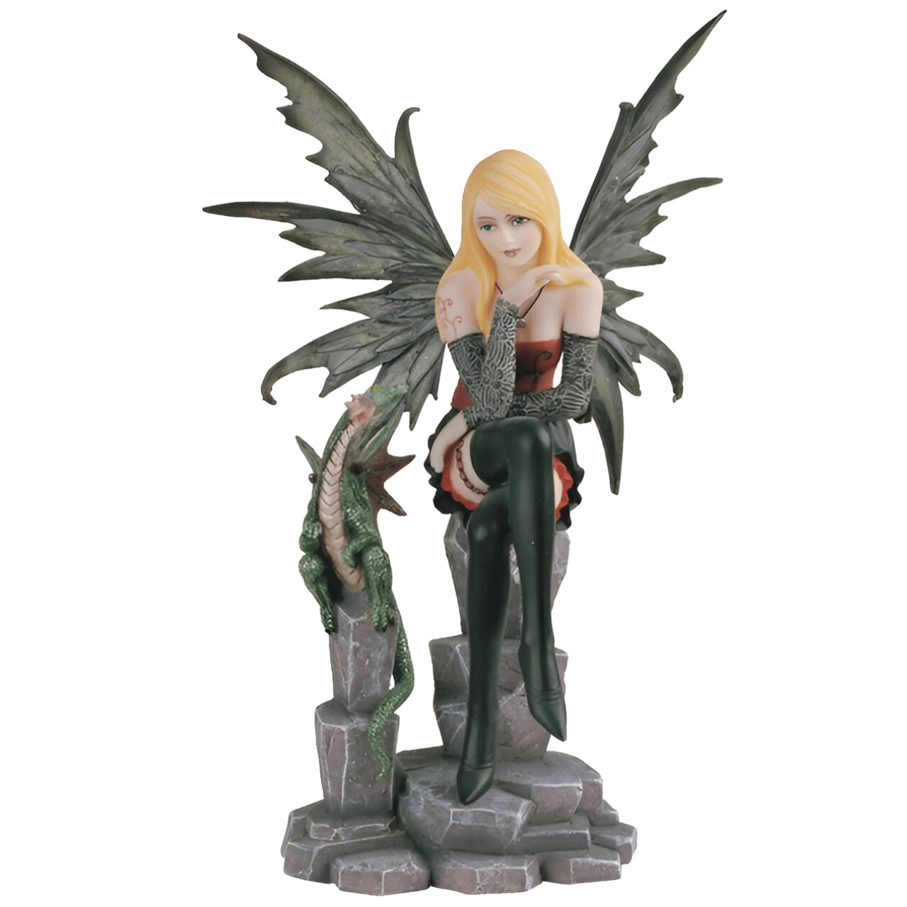 Q-Max GSC9991373 9 in. Fire Fairy with Baby Dragon Statue Fantasy Decoration Figurine Green