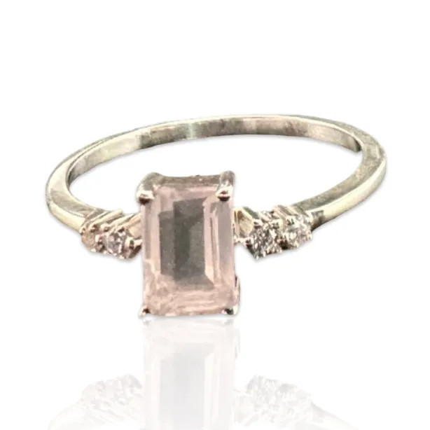 HOT Rose Quartz Emerald Cut Ring Emerald Cut Rose Quartz Ring
