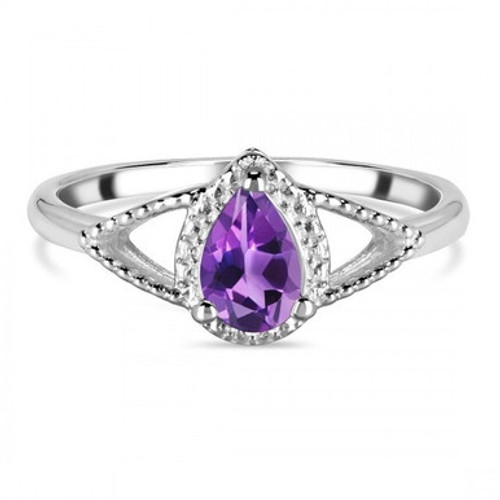Amethyst Ring - Halo Teardrop