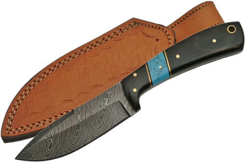 Turquoise Damascus Fixed Blade