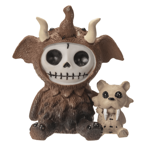 Mastodon resin figurine featuring a cute bat-inspired skeleton character with large wings and a small bat companion.