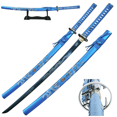 Blue Blade Dragon Katana With Stand