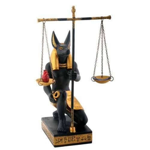 Ancient Egyptian Anubis statue with weighing scales, jackal-headed god decor piece for collectors and themed display