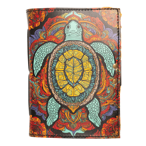 Artistic turtle leather notebook featuring bold patterns and multicolor detailing with premium finish