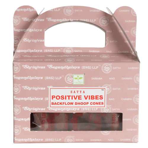 Positive Vibes backflow dhoop cones set with pink gift box and incense cones for uplifting aroma and relaxation