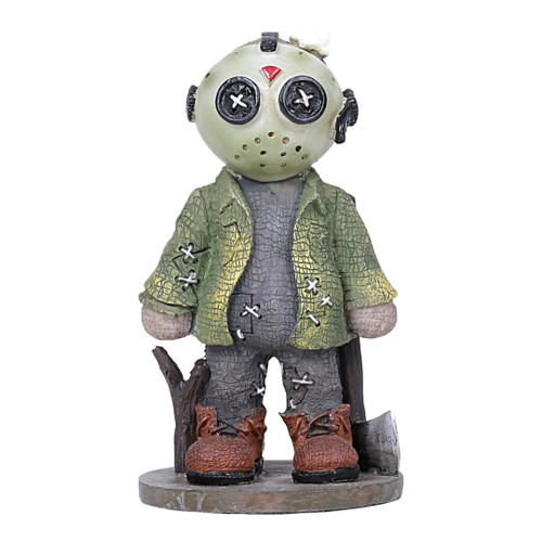 Horror mask stitched doll figurine with axe, creepy gothic collectible decor