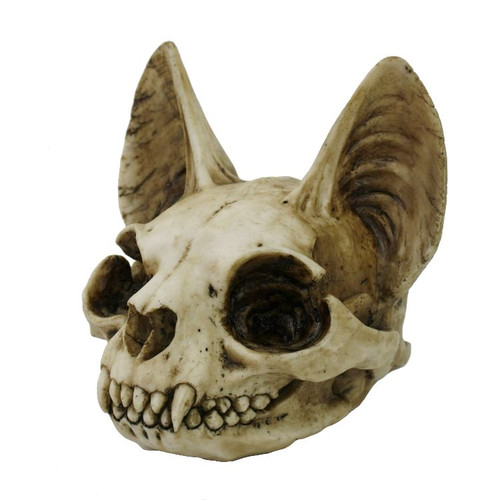 Detailed feline-inspired skull statue with oversized ears, spooky gothic collectible ornament
