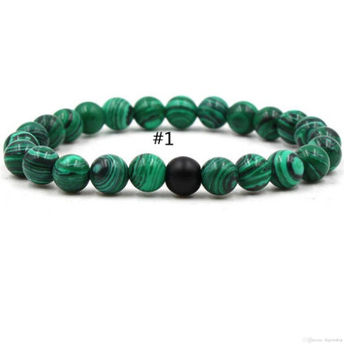 Single Black Onyx & Reconstituted Malachite Gemstone Bracelet