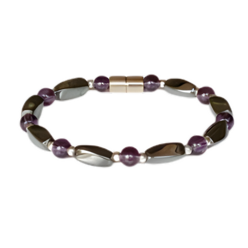 Amethyst magnetic bracelet with polished beads and sleek modern design