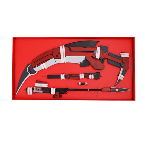 Red and Black Crescent Foam Sword with a curved blade and detailed hilt arranged in a red display box.