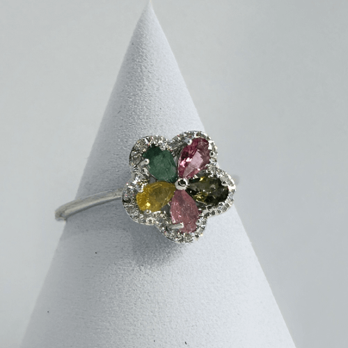 Multicolor Tourmaline Flower Ring