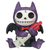 Purple Furrybones skeleton resin figurine wearing a bat costume with black wings and holding red and white syringes.