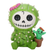 Playful green cactus figurine with a skull face wearing a pink flower, accompanied by a smaller smiling cactus in a pot.