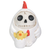 Cute white chicken resin figurine with a red rooster comb, holding a yellow chick hatching from an eggshell.