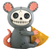 Eye-catching gray mouse figurine with a skeletal face, large dark eyes, holding a slice of yellow cheese.