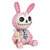 Angled view of a pink rabbit skeleton figurine with a stitched smile, collectible animal statue for quirky home decor.