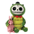 Scooter Furrybones figurine dressed in a green frog costume with a red bow tie, holding a pink bunny plush while sitting and smiling.