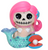Colorful resin mermaid figurine with a skull face, pink hair, and a pearl in an open clam shell.