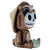 Side view of a resin figurine of a Tanuki with a straw hat, featuring a skeleton face and holding a green pot.
