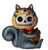 Whimsical gray squirrel resin figurine with a skull face, wearing a red bow tie, holding an acorn, and featuring a curled tail.