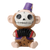 Cartoonish resin monkey figurine with a skull-like face, wearing a purple hat and holding a black accordion with red accents.