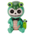 Front view of frog resin figurine with a turquoise body, skull face, green frog costume, and a tiny frog companion.