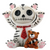 Whimsical white tiger figurine with black stripes and a skeleton-like facial design, sitting next to a small orange tiger figurine. The larger tiger features a red striped tie.