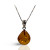 Amber necklace with teardrop-shaped amber pendant on a silver chain.