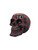Angled view of a black and red cracked skull statue featuring intricate crack detailing and realistic skull craftsmanship.