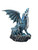 Front view of a protective blue mother dragon with outstretched wings sheltering her baby dragon on a textured stone base, detailed fantasy resin figurine.