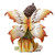 Back view of a small fairy statue with butterfly wings in orange and yellow hues, seated with a pine cone hairstyle and detailed outfit.