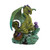 Whimsical dragon statue resembling an artichoke, detailed in green and yellow, surrounded by artichoke plants and a butterfly.