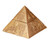 Small Egyptian pyramid figurine with gold finish, featuring engraved hieroglyphics and ancient Egyptian symbols on all four sides.