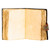 A plain, rustic dark brown leather journal, open to reveal many blank, rough-edged parchment paper pages with visible texture and varied tones.