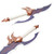 A Solo Leveling Kasaka's Venom Fang Dagger, with a white handle, bronze wing-like crossguard, and a dark purple blade with gold patterns and a hooked silver edge, is shown from two angles against a white background.