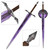 A fantastical longsword from Solo Leveling, the Demon King Longsword, features a brown grip, dark grey ornate crossguard, and a translucent purple blade with jagged black patterns.