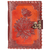 A beautifully detailed, vintage-style handmade journal with a rich, embossed brown leather cover. The central design features a prominent, full-blooming lotus flower, with a smaller lotus bud rising gracefully above it.