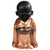 A figurine of a young monk wearing a metallic copper-gold robe. He is standing with a peaceful, smiling expression and closed eyes, holding a small matching bowl with both hands in front of him.